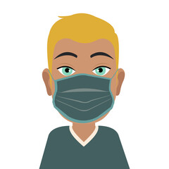 Avatar of a modern man in a medical protective mask. A young guy in trendy colors. Coronavirus virus in the world. 