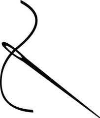 Vector illustration of the black silhouette of a sewing needle and thread