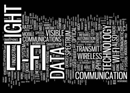 Li-Fi (Light Fidelity, wireless communication technology by LED) High Speed Wireless connection concept words
