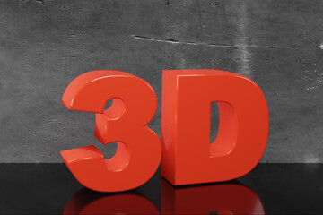 3D auf schwarzem untergrund vor einer Metallwand. 3d rendering