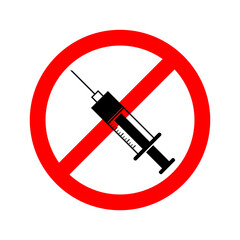 No drugs red forbidden sign with simple black syringe on white