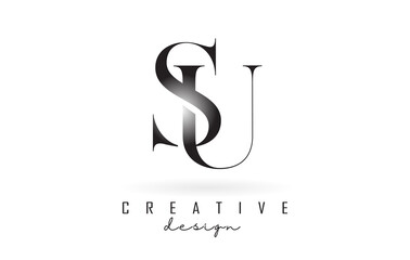 SU s u letter design logo logotype concept with serif font and elegant style vector illustration.