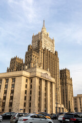 Fototapeta na wymiar Stalinist high-rise on Smolenskaya Street. Stalinist high-rise on Smolenskaya Street. Moscow