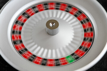 Casino roulette wheel close up view
