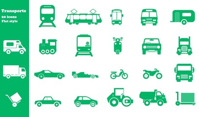 Transports routiers en 20 icônes vertes, collection
