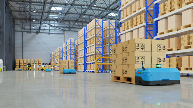 Robots efficiently sorting hundreds of parcels per hour,pallet lifter AGV.