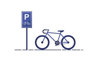 Bicycle Parking illustration. Bike park sign. P road sign. Correctly labeled bicycle parking spot for pedestrians. Parking space. Flat design. Blue. Eps 10