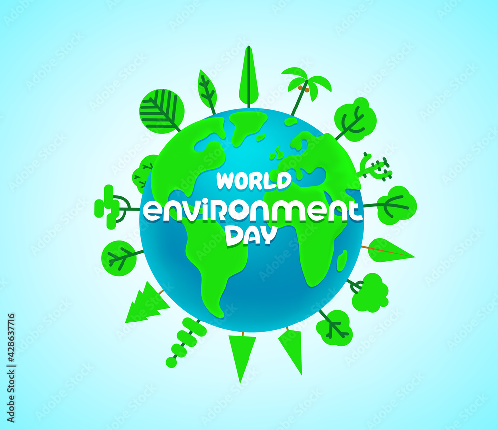 Poster world environment day vector banner with trees and the earth