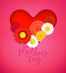 Happy Mothers day vector banner with flowers. Cut out effect