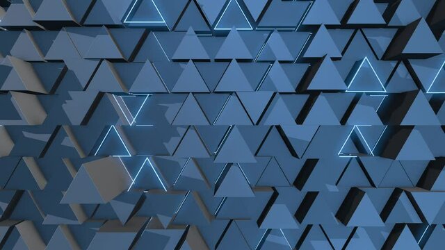 Abstract background with animation of wave mosaic of triangles. Technological backdrop. Animation of seamless loop.