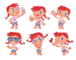 Cute girl with different emotions. Emoji Stickers Emotions
