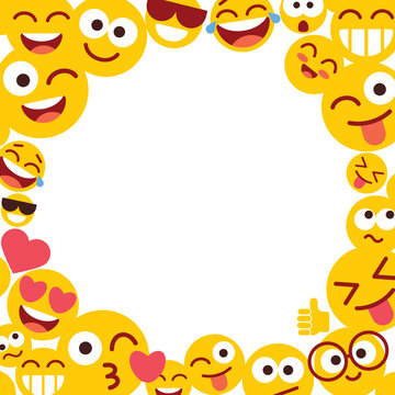 Emoticons and empty blank space for text. Photo frame with funny smileys