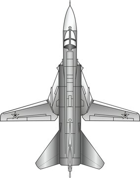 Soviet and Russian tactical front-line bomber with a variable sweep wing, designed for missile and bomb attacks. Vector image.