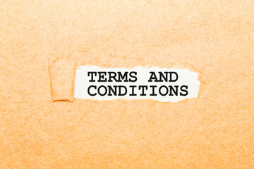 text TERMS AND CONDITIONS on a torn piece of paper, business concept