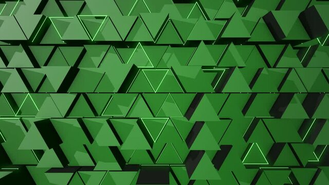 Abstract background with animation of wave mosaic of triangles. Technological backdrop. Animation of seamless loop.
