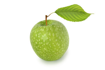 Green apple with leaf isolated on white