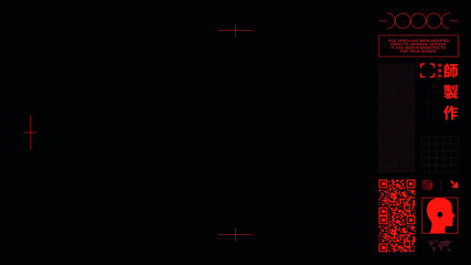 Cinematic effect asset, boutique overlay tape interface on black screen, Translation for Chinese text.. This is a cool visual. Barcode has nothing inside. 