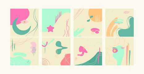 Autumn mood shapes, circles, fall season. Minimalist abstract shapes. Vector illustration in flat style