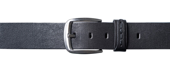 Black male leather belt isolated on white.