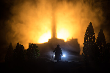 Creative artwork decoration. Chernobyl nuclear power plant at night. Layout of abandoned Chernobyl...