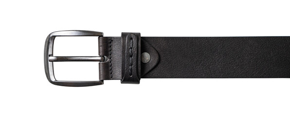 Elegant black male leather belt isolated on white.