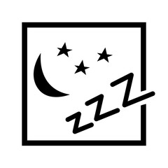 Black and white icon symbol of sleep and silence. Night, moon and stars. Vector isolated illustration