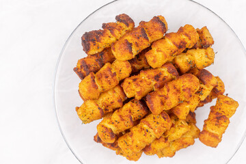 Baked Potatoe croquettes served on the plate with copy space