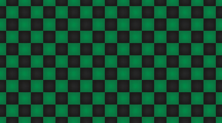 Japanese vector seamless pattern of green and black squares. Checkered grid texture repeating illustration
