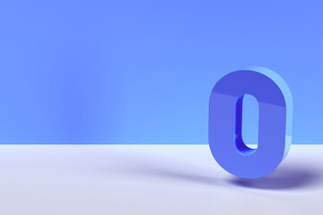 0 - chiffre zéro en 3D - scène minimaliste blanche et bleue avec espace libre - arrière-plan moderne
