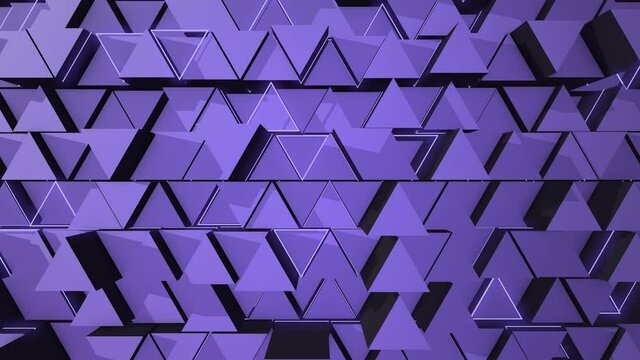 Abstract background with animation of wave mosaic of triangles. Technological backdrop. Animation of seamless loop.