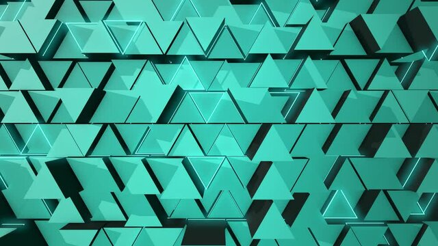 Abstract background with animation of wave mosaic of triangles. Technological backdrop. Animation of seamless loop.