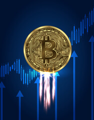 Chart exchange crypto currency of bitcoin (BTC). Bit coin with growth
