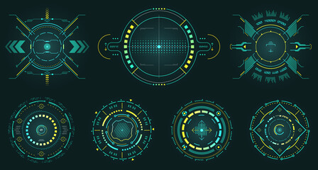 Set of Futuristic Sci-Fi Circular HUD Element, Collection of Circles