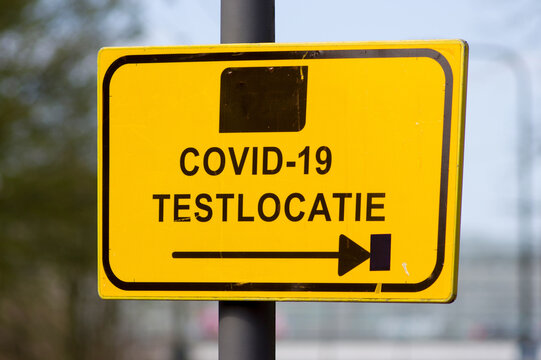 Dutch corona test location information sign ito indicate a test center in the Netherlands.