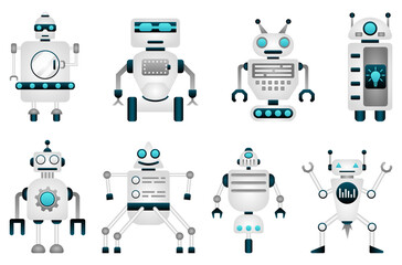 Set Robot Characters. Futuristic Monsters, Cyborgs, Humanoids