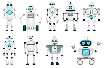 Group Robot Characters. Futuristic Monsters, Cyborgs, Humanoids