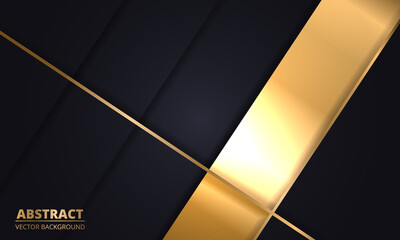 Black and gold luxury abstract background. Dark modern royal banner with golden luminous lines. Abstract futuristic backdrop. Vector illustration EPS10.