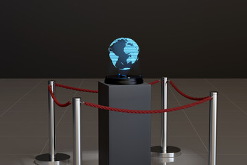 Hologram of the planet Earth in a museum room. 3d illustration.