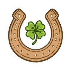 clover and horseshoe cartoon hand drawn colored vector  illustration. symbols of good luck.