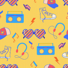 80's Music Gadgets Vector Seamless Pattern