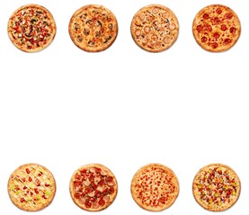 different pizza on white background. High resolution
