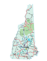 Vector map of the state of New Hampshire and its Interstate System.