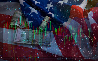 Stock Market Chart on american flag Background