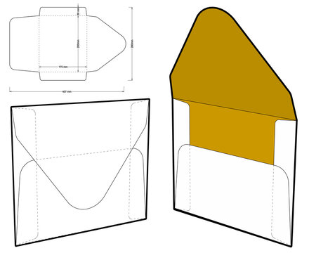 Packaging Envelope 20x17cm and Die-cut Pattern.The .eps file is full scale and fully functional. Prepared for real cardboard production.
