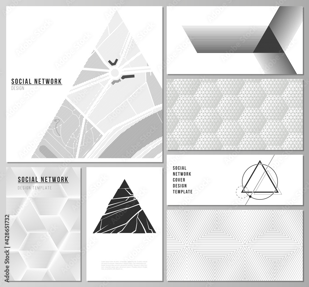 Poster the minimalistic abstract vector illustration layouts of modern social network mockups in popular fo
