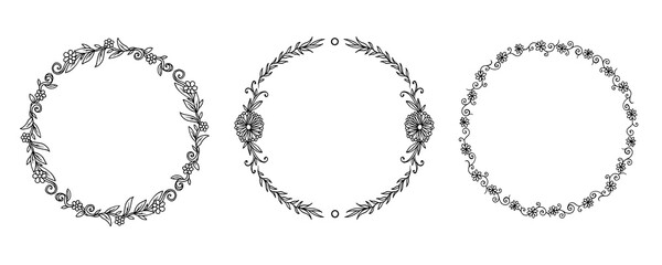Hand Drawn Circle  floral set Frames Decorative Vector for design, t shirt, a poster, bag, postcard.