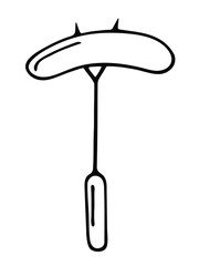 Grill sausage on a fork outline icon. Isolated on a white background.