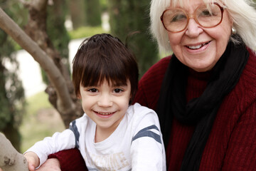 grandmother and grandson happy in the park
