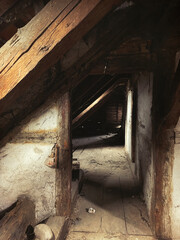 Fototapeta na wymiar roof interior of an abandoned house.