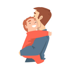 Father Holding his Happy Toddler Baby in his Arms, Happy Parenting, Fatherhood and Kids Care Cartoon Vector Illustration